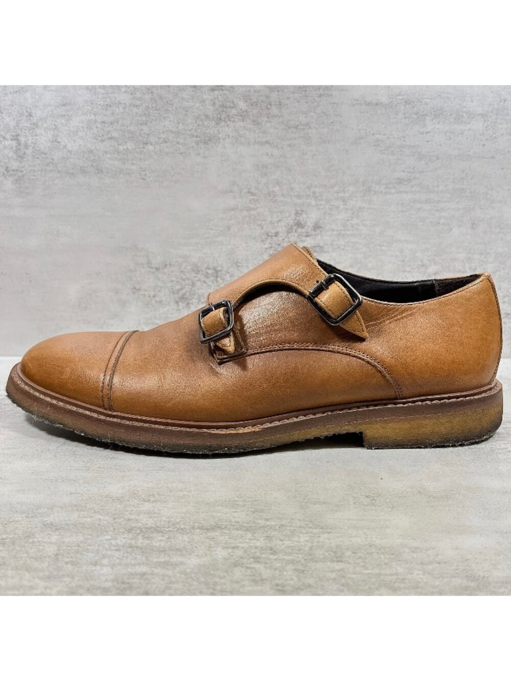 To Boot New York Double Monk Strap Cap Toe Crepe Sole Shoes - Men's Size 9 - Tan